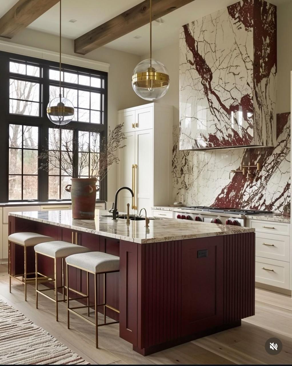 Calacatta Burgundy Dining Table, Island, Counter & Wall